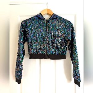 Girls M (10/12) Sequin Black Crop Jacket